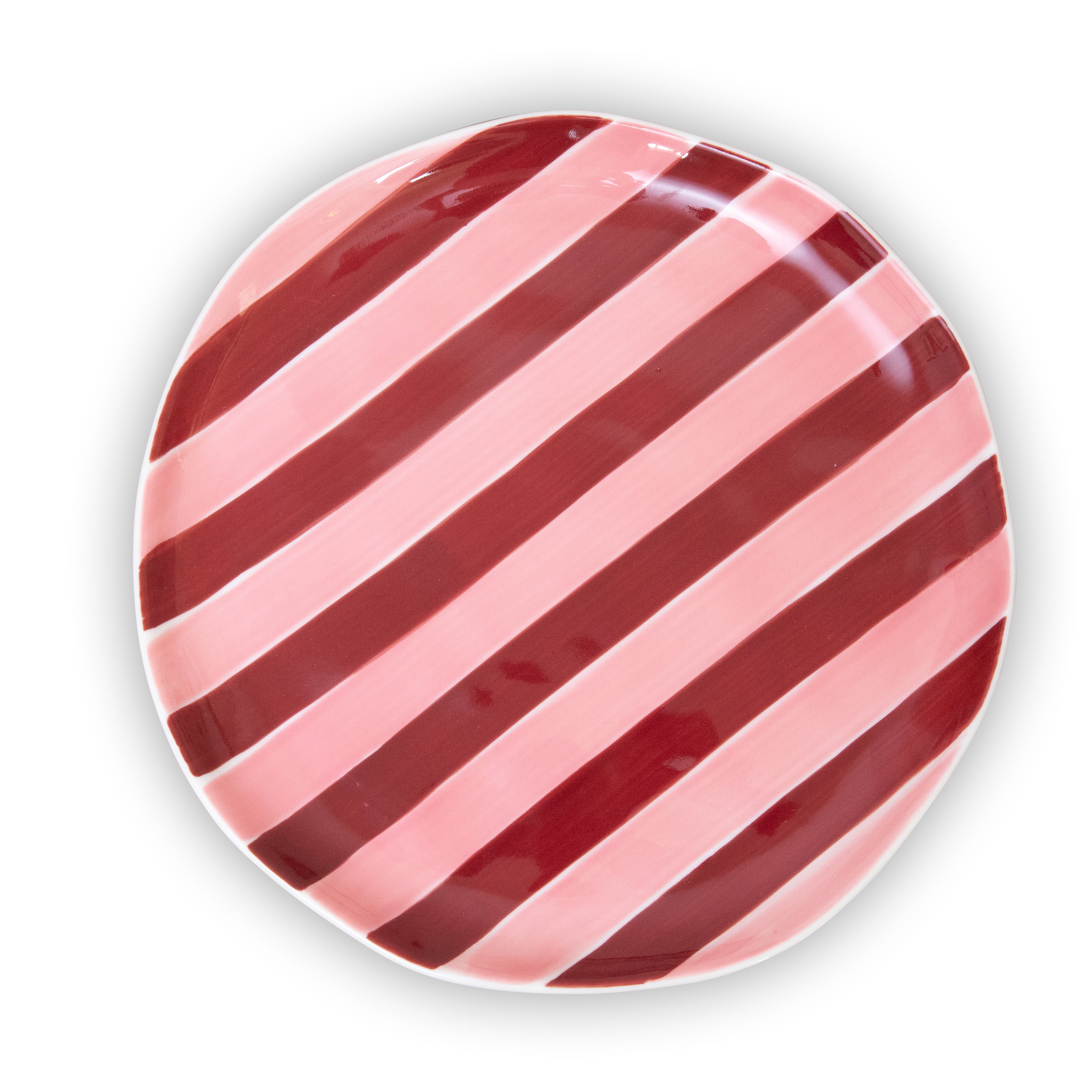 NEW Pink &amp; Burgundy Stripe Dinner Plate (Single)
