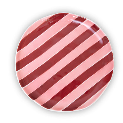 NEW Pink &amp; Burgundy Stripe Dinner Plate (Single)