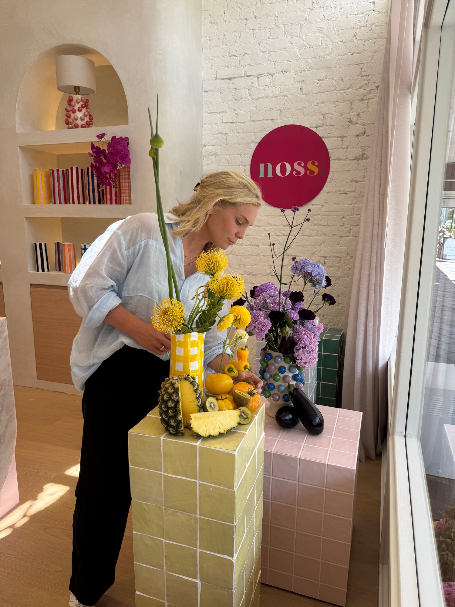 Yellow Gingham Medium Vase | Hand Painted Ceramic Vase