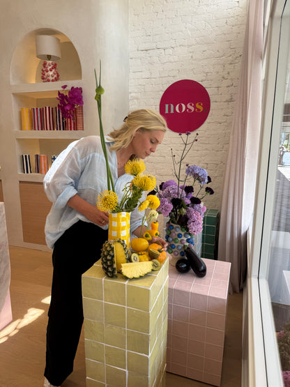 Yellow Gingham Medium Vase | Hand Painted Ceramic Vase