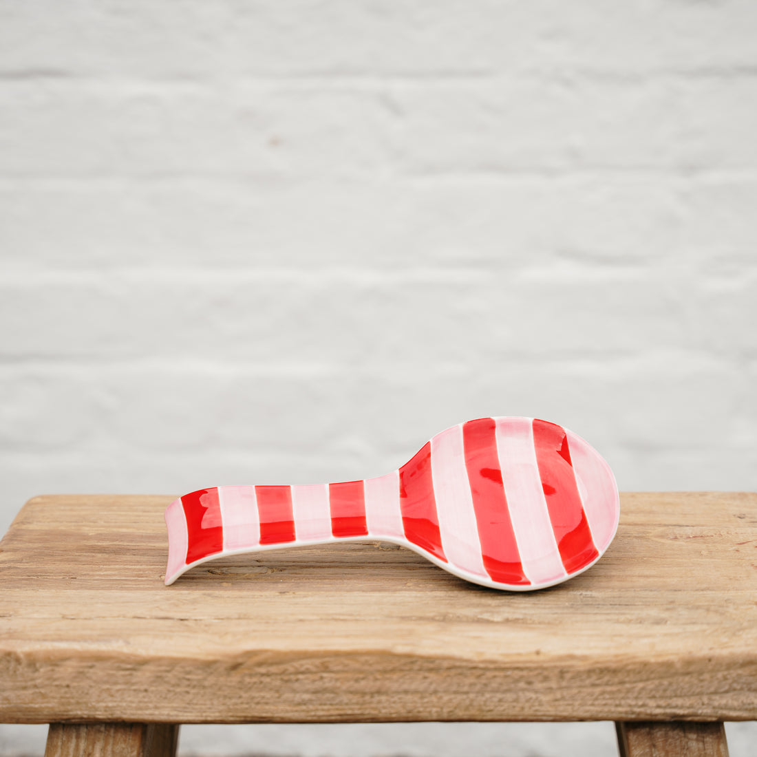 Pink and Red Stripe Ceramic Spoon Rest